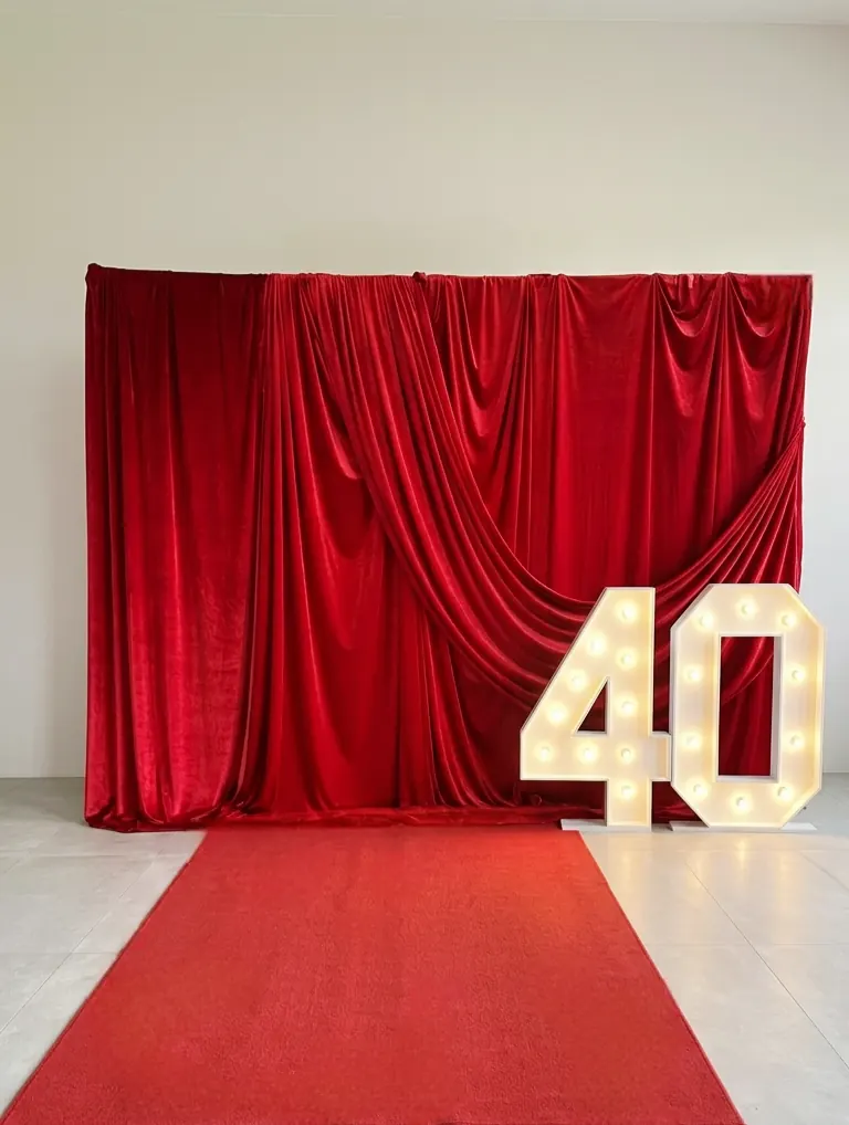 raudona draping foto zona foto sienelė led skaiciai 40